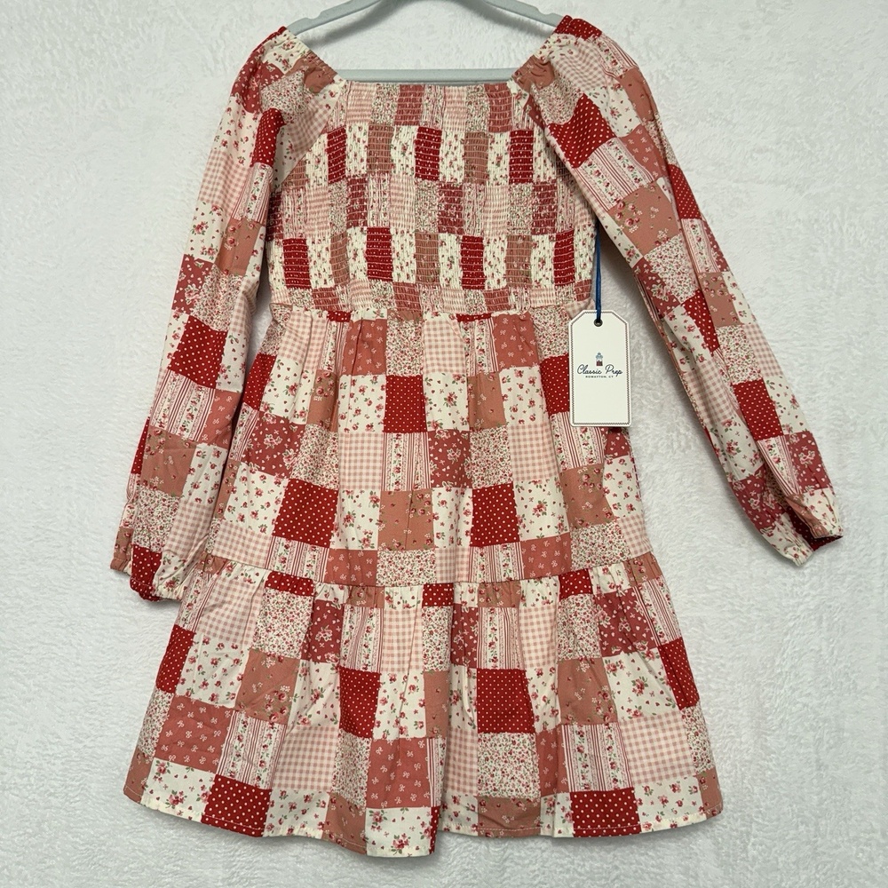 Classic Prep Hattie Dress Kids 12 Patchwork Long Sleeve Floral Love Boho Retro